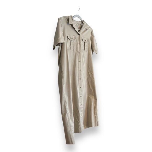Vintage 90s LL Bean Safari Shirt Dress Large โ Khaki Button Up Utility Style - Picture 3 of 16